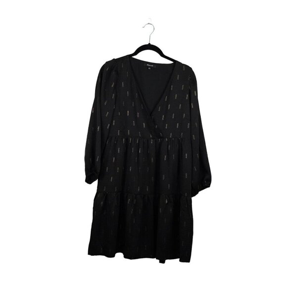 EUC Madewell Black Metallic Jacquard Faux-Wrap Tiered Mini Dress Small - Picture 5 of 12